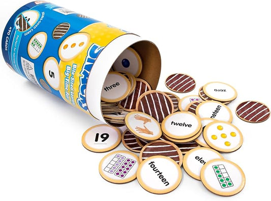 Junior Learning: Number Snacks - Early Math Counting Recognition Game, Multiple Number Formats, Visual Play, Cookie Theme Double-Sided Cards, Kids 4+