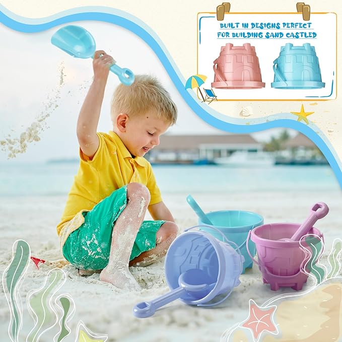 Sosation Sand Buckets Bulk for Kids Summer Sand Buckets and Shovels for Kids 5.5 Inch Plastic Beach Pails Toys for Girls Boys Gift Party Favor, 5 Assorted Colors(Macaron,60 Pcs)