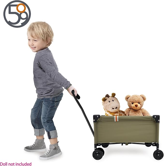 509 Crew: Little Wagon - Khaki - Folding Pull-Along Cart, Adjustable Handle, Canvas-Metal Frame, Transport Toys-Dolls-Stuffed Animals, Kids 3+