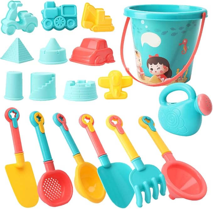 18pcs Beach Sand Toys Set Kids Beach Bucket Sand Toy Set Scoop and Rake Toy Digging Tools Multifunctional Plastic Smooth Surface for Pool Backyard