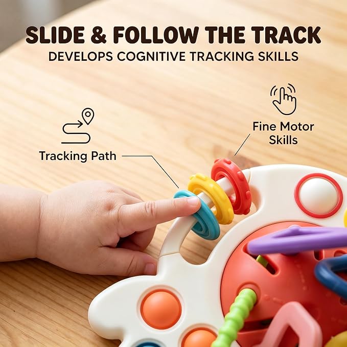 Baby Teething Toys 6-12 Months & Toddler Car Activities | Exceptional Silicone Pull String Sensory Toy, Montessori Toys for 1 Year Old Boy Girl Infant
