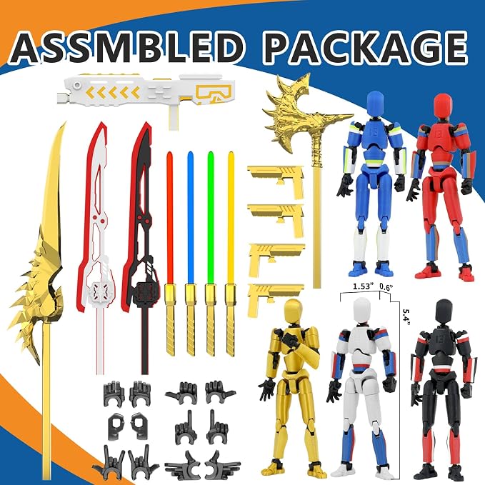5-Pack Titan 13 Action Figure, 3D Printed Multi-Colored T Dummy 13 | Already Assembled T Lucky13 Action Figure Set with Laser Saber Dummy 13 Robo Nova 13, Figura de acción 13