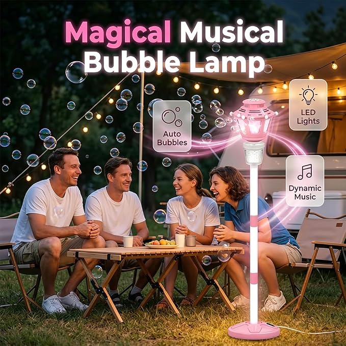 2026 New 47" Rechargeable Automatic Bubble Maker with Light and Music for Outdoor, Adjustable Height Stand with Detachable Wand, Bubble Solution Included for Party (Blue)