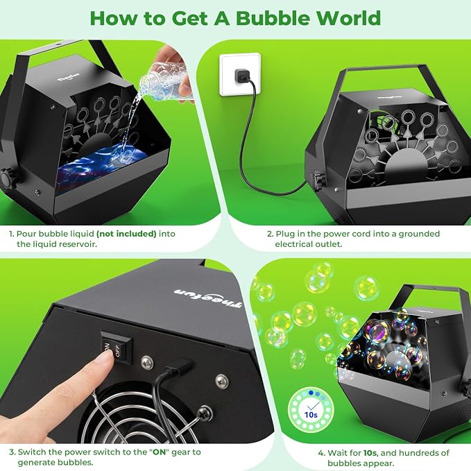 Theefun Bubble Machine, 750ml Stage Bubble Blower Metal, USB Plug in or 8 Battery Powered, Portable Party Bubble Maker for Stage BBQ Birthday Outdoor Indoor Use (Manual Control)