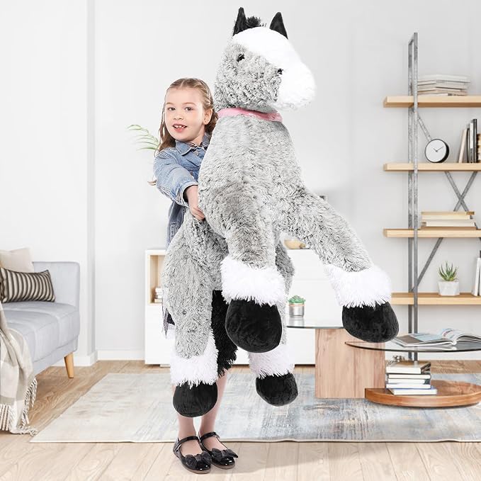 Tezituor 47 Inch Giant Horse Stuffed Animal, Large Soft Pony Plush Toy for Kids, Realistic Gray Horse Pillow Extra Large Stuffed Horse Gift for Girls Boys