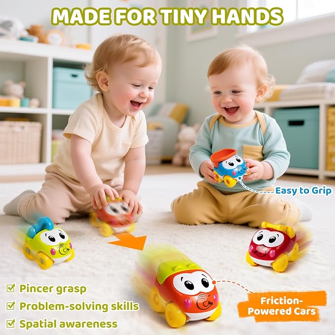 Marstone Toddler Toys for 1 2 Year Old Boys and Girls Gifts: Educational Elephant Slide with 4 Animal Car Toys for Baby 12-18 Months, First Birthday Gifts for Kids, Learning Push Race Tracks Age 1-2