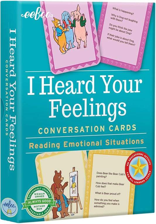 eeBoo: I Heard Your Feelings - 48 Conversation Flashcards, Develops Empathy Through Friendly Illustrations of Emotional Situations, Develop Social and Emotional Intelligence, for Ages 3 and up