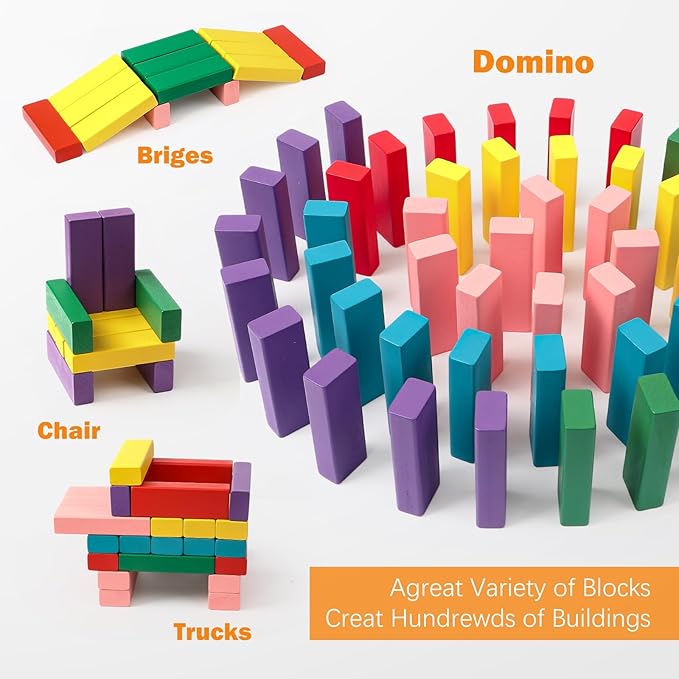 Lewo Wooden Stacking Board Games Building Blocks for Kids Boys Girls- 48 Pieces