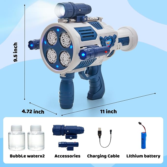 Bubble Gun with Upgraded 4 Fan Drives,32 Holes Bubble Machine Gun for Kids Toddlers Adults, Automatic Bubble Blower for Summer Outdoor Party Birthday Wedding Toys
