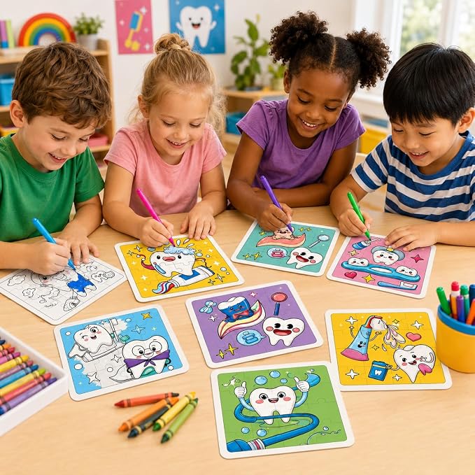 Cinrobiye 24 Pack Tooth Fairy Coloring Puzzle Set, DIY Lost Tooth Activity Gift Set for Party Favors, Classroom Rewards, Dental Celebration and School Events