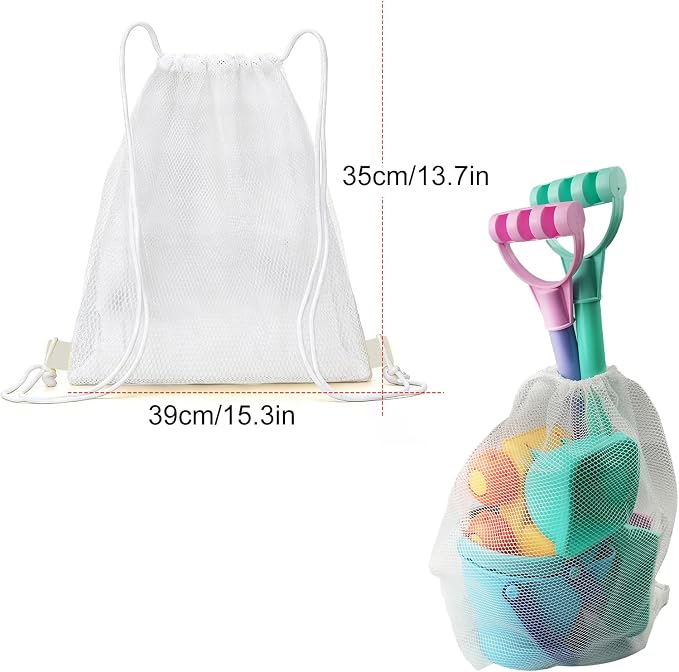 IOKUKI Long Shovels Sand Toys Set with Mesh Bag Including Dump Truck, Beach Buckets, Shovels, Rakes, Molds, Outdoor Beach Toy Tool Kit for Kids, Toddlers, Boys 1and Girls (15 PCS) Age 3+