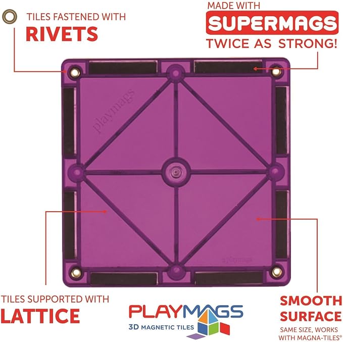 Playmags Magnetic Tiles, 30-Piece Magnet Squares Expansion Set, Construction Building Blocks, Starter Set for Kids Ages 3+