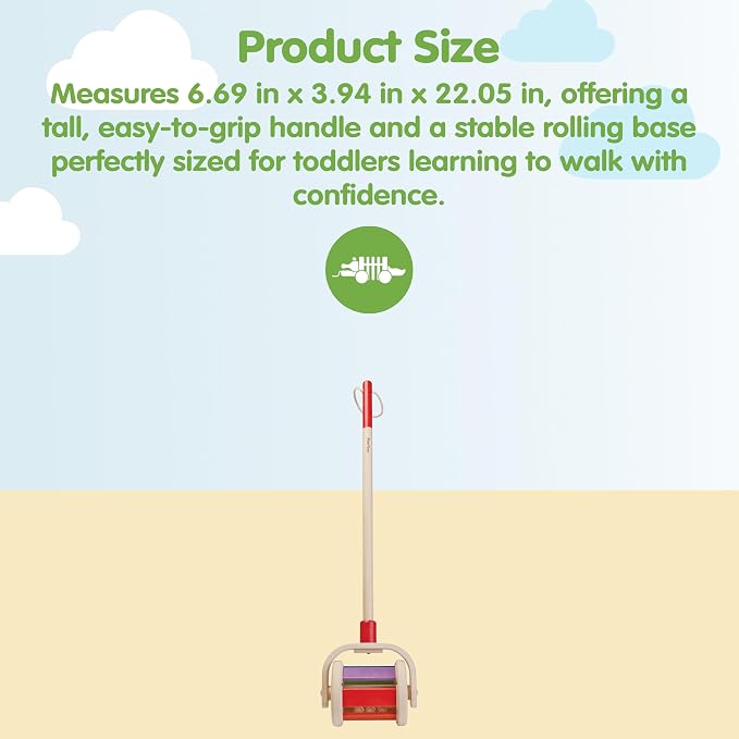 PlanToys® Wooden Walk N Roll Push Toy | Montessori Walking Toy for Gross Motor Skills, Balance & Coordination with Gentle Rolling Sounds | Eco Friendly Activity Toy