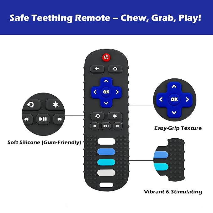 2-Pack Baby Teething Toys-TV Remote Control Shape Silicone Infants Teething Toys for Babies 0-18 Months,BPA-Free (Black+Pink)