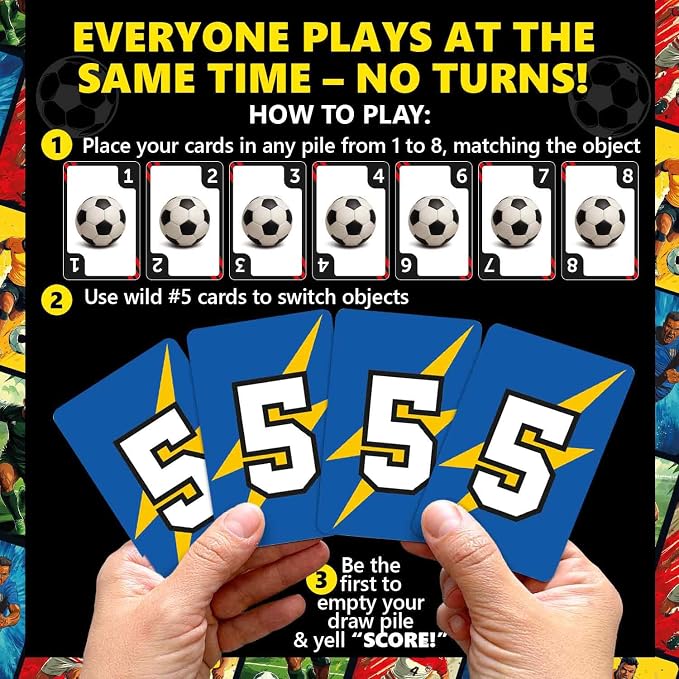 Quokka Soccer Fast-Paced Card Game for Kids & Adults – 128 Cards & Easy Rules – Quick & Fun Matching Game – 2-4 Players – Ages 8+ – Perfect for Family Games Night, Travel and Parties