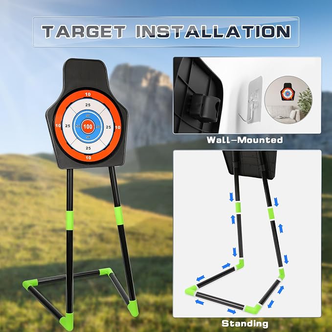 Bow and Arrow Set for Kids, 2 Pack LED Light Up Archery Set with 20 Suction Cup Arrows, Indoor and Outdoor Toy for Boys Girls Age 4-8 8-12 with Standing Target&2 Quivers, Birthday Gift 3-12 Years Old
