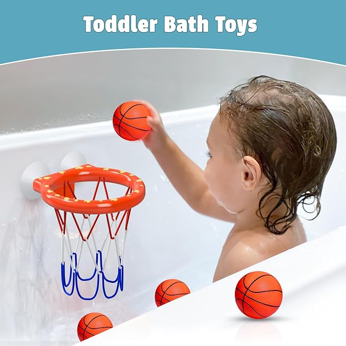 MARPPY Bath Toys - Bathtub Basketball Hoop for Toddlers | Bath Toys for Kids with 4 Mold-Free Balls & Strong Suction Cup Basketball Hoop | Shower Toys and Fun Toddler Bath Toys for Boys or Girls
