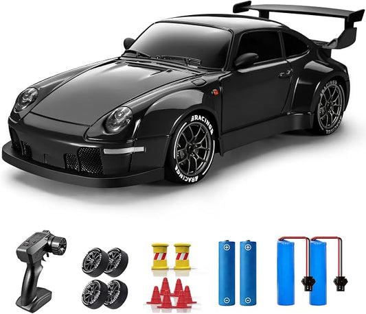ACAMMZAR RC Drift Car, 1:24 Remote Control Car for Kids, 20KM/H 4WD High Speed RC Cars with Lights, Extra Racing Tires, Vehicle for Adults Boys Girls, Black