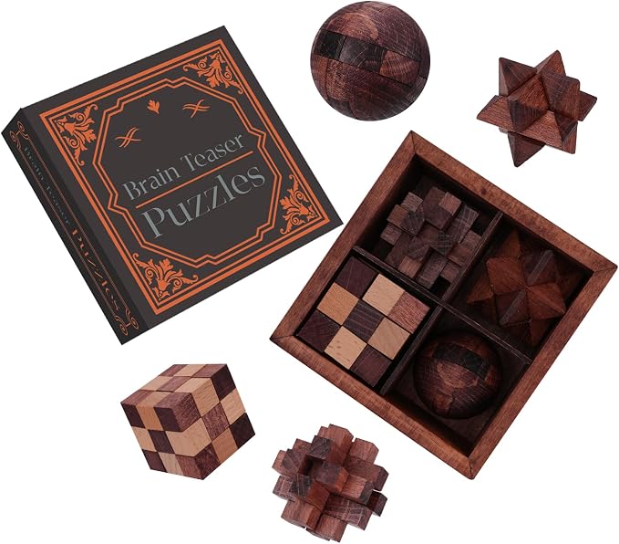 Wooden Brain Teaser Puzzles for Adults Teens - Brain Teaser Puzzles with Wooden Box 3D Puzzle Game Toys for Adults Teens - Unlock Interlocking Puzzle Adults Teens IQ Education Smart Toys