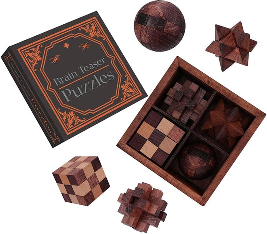Wooden Brain Teaser Puzzles for Adults Teens - Brain Teaser Puzzles with Wooden Box 3D Puzzle Game Toys for Adults Teens - Unlock Interlocking Puzzle Adults Teens IQ Education Smart Toys