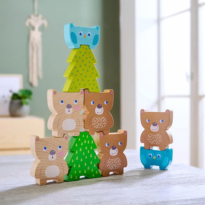 HABA Forest Friends Wooden Stacking Toy – Montessori Sorting Game & Shape Sorter for Toddlers – Educational Wooden Blocks for Preschool Learning – Stacking Toys for Toddlers 2+, Made in Germany
