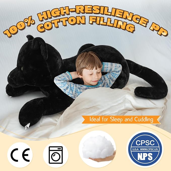 MorisMos Giant Black Panther Stuffed Animal Pillow, 30" Extra Large Stuffed Black Panther Toy for Kid & Adult, Realistic Big Safari Animal Jaguar Plush for Christmas Birthday Jungle Party Decor