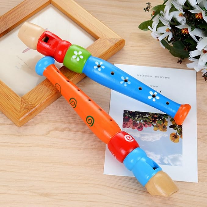 2 pcs Small Wooden Recorders for Toddlers, Colorful Piccolo Flute for Kids,Learning Rhythm Musical Instrument,Sealive Baby Early Education Music Sound Toys for Autism or Preschool Child (Random Color)