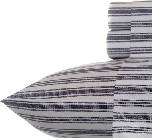 Nautica - Twin Size Sheet Set, Crisp & Tailored Cooling Sheets with a Smooth Cotton Percale Lightweight Feel - Bed Sheets with Matching Pillowcase & Fitted Sheet (Coleridge Stripe Charcoal)
