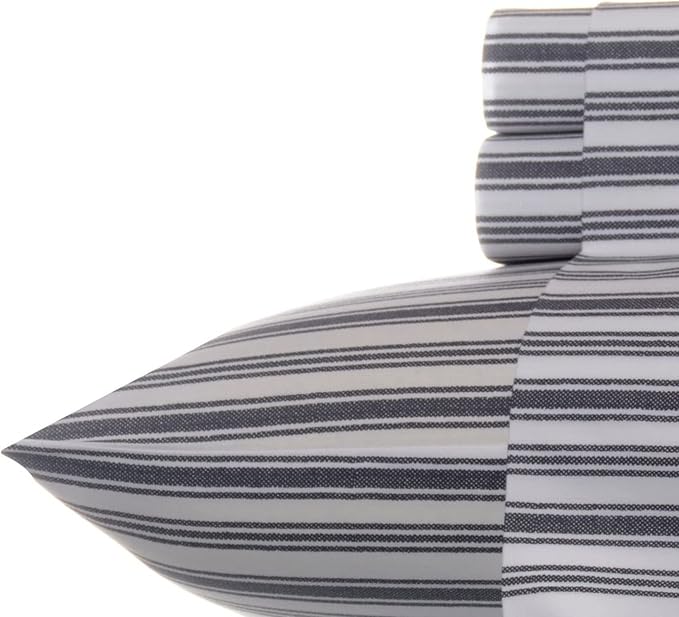 Nautica - Queen Size Sheet Set, Crisp & Tailored Cooling Sheets with a Smooth Cotton Percale Lightweight Feel - Bed Sheets with Matching Pillowcases & Fitted Sheet (Coleridge Stripe Charcoal)