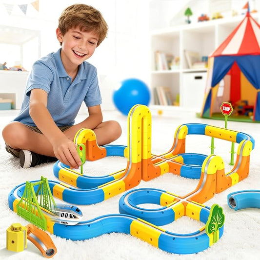 VEAIS Electric Train Set for Kids, 118Pcs 3D Flexible Race Track Sets, Gravity-Defying Motorized Car for Toddlers,Montessori STEM Train Tracks Toys,Birthday Gifts for Kids Boys Girls Age 3 4 5 6 7 8+