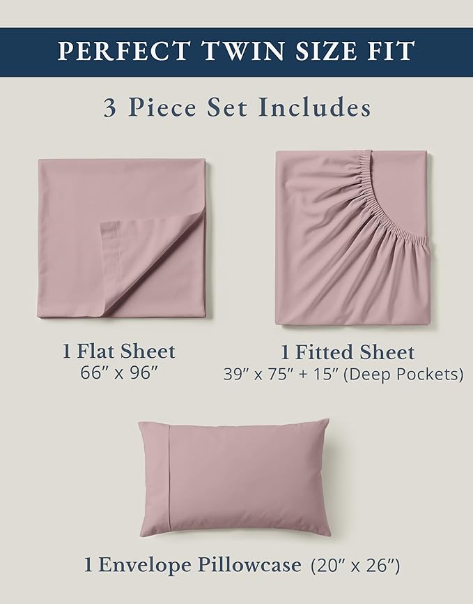 LANE LINEN Twin Sheet Set 100% Organic Cotton 3pc Percale Cooling - Lilac | Twin Sheet Set, GOTS Certified Organic Cotton Percale - Great For Gifting, Easy-Care Machine Washable, For Hot Sleepers