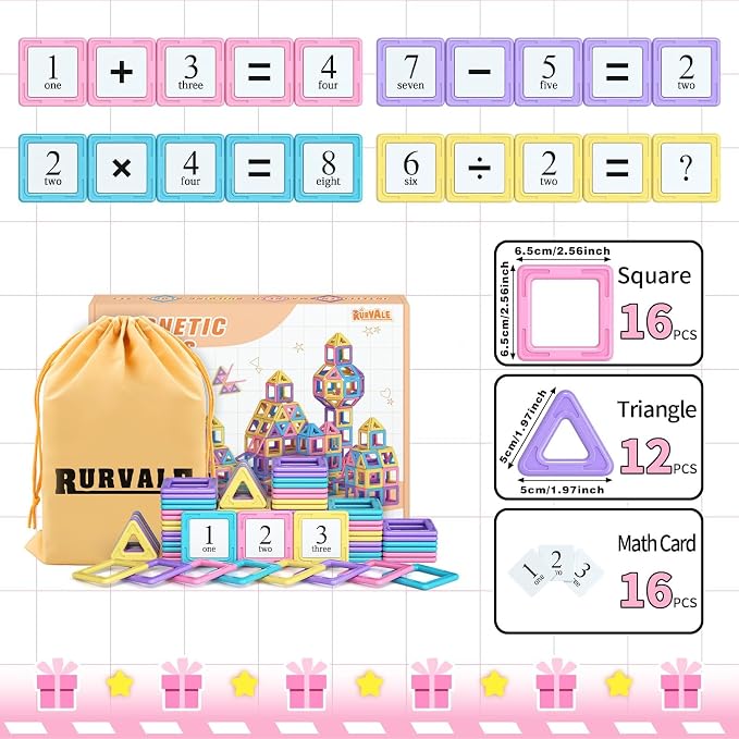 Rurvale Toddler Girl Toys, Magnetic Tiles 44pcs, Birthday Gifts Ideas for Girls Toys Age 3 4 5, Magnetic Blocks, Magnet STEM Montessori Toddler Kids Christmas Toy Gifts for 3 4 5 6 7 Year Old Girls
