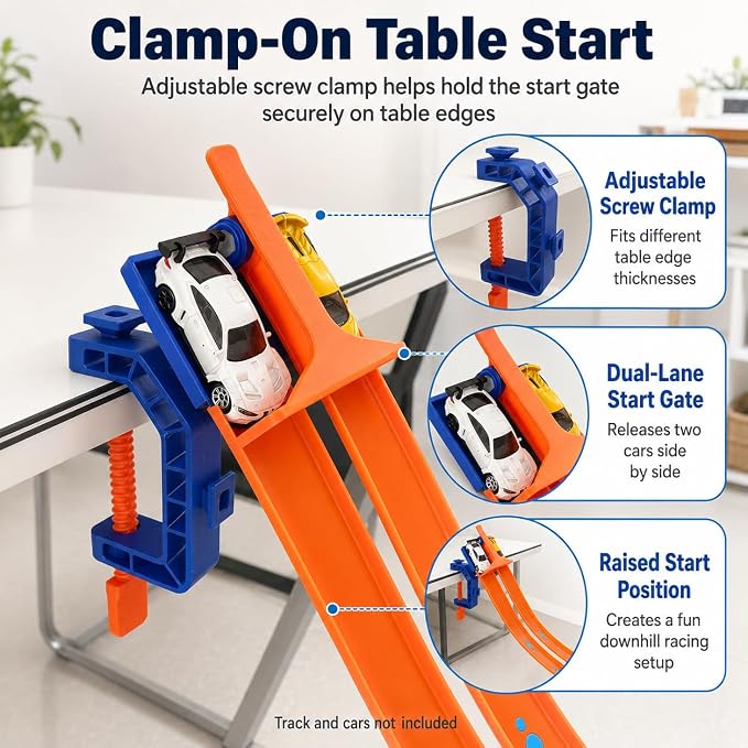 Racing Starter and Finish Line Bundle Compatible with Hot Wheels Tracks, 2-Lane Head-to-Head Launch and Finish Gate Set