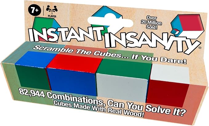 Instant Insanity Wood, Brain Teaser Puzzle, by Winning Moves Games USA | High Quality Wood Cubes, 82,944 Combinations, 1 Player