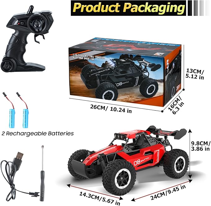 Remote Control Car for Kids 3 4 5 6 7+, 20 KM/H High-Speed RC Cars with LED Lights, 2.4GHz 2WD Monster Truck Toys,Toy Cars for Girls Boys,Christmas & Birthday Gifts,Upgraded Anti-Collision Shaft–Red