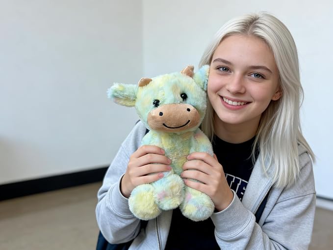 YUKOUQIAN Cute Cow Plush Stuffed Animal Doll Toy 8 inch for Girls Boys (sit Cow CAI Green