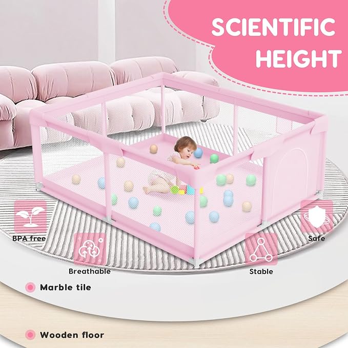 Baby Playpen for Toddler, Playpen for Babies 50" × 50" Baby Fence Playards, Kids Safety Play Pen Area for Indoor & Outdoor (Pink)