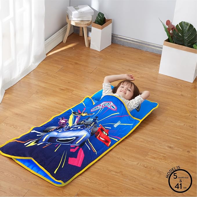 Super Soft Plush Toddler Quilted Nap Mat with Built in Blanket and Pillow