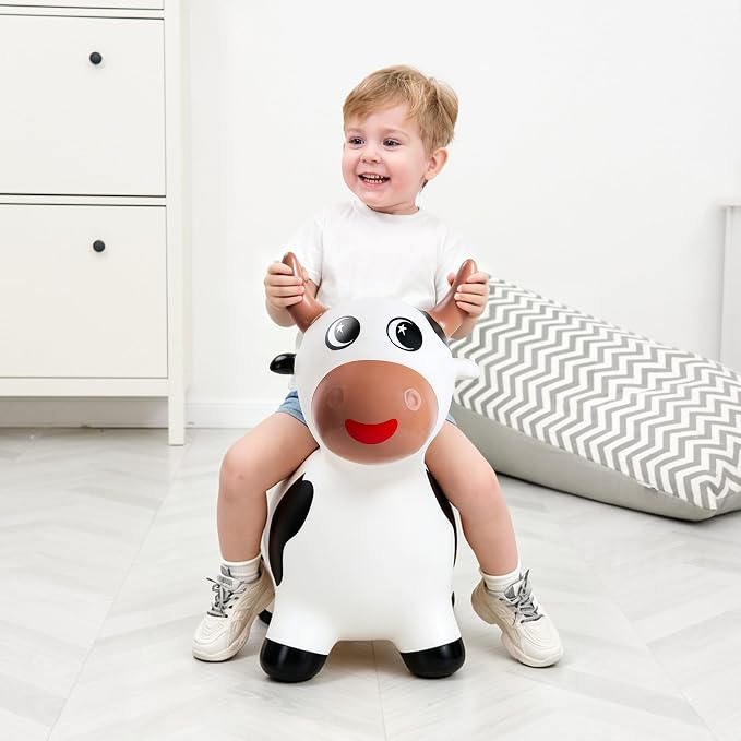 Bouncy Cow Hopper Horse for Toddlers, Bouncy Animals Hopping Toys Jumping Horse, Ride on Toys Indoor Outdoor Inflatable Birthday Gifts for Girls Boys 18 Months 2 3 4 5 6 Year Old