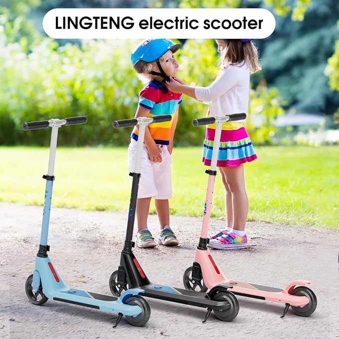 LINGTENG Electric Scooter for Kids Age 6-10, Kick-Start Boost Scooter with Adjustable Speed and Height, Flash Wheel & Deck Lights