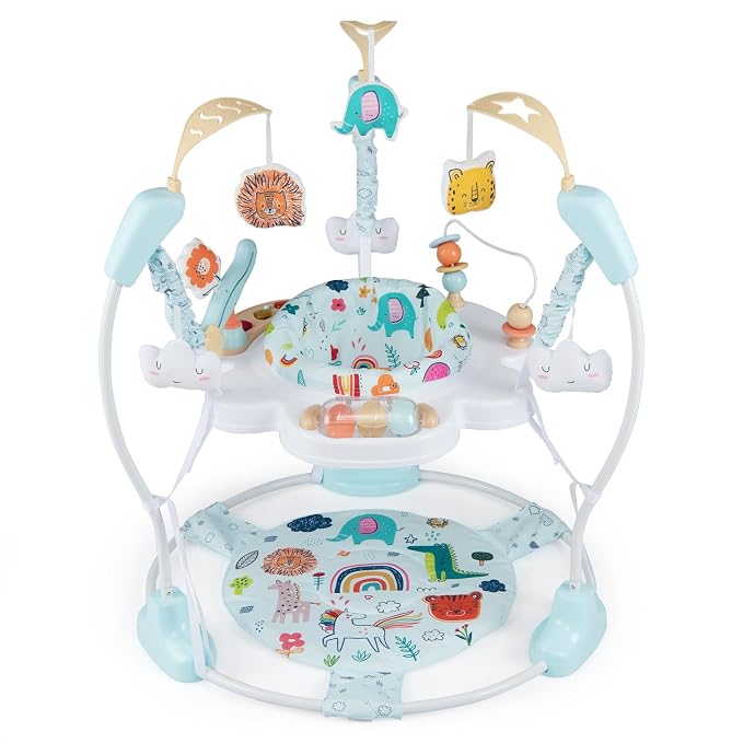 INFANS Baby Activity Center, 3 in 1 Play Center Jumpers and Bouncers with Music, Lights, Interactive Toys, 360°Rotating Seat, Adjustable Heights, Exersaucer Learning Toys for 6-12 Months (Light Blue)