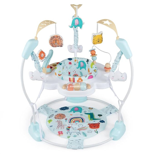 INFANS Baby Activity Center, 3 in 1 Play Center Jumpers and Bouncers with Music, Lights, Interactive Toys, 360°Rotating Seat, Adjustable Heights, Exersaucer Learning Toys for 6-12 Months (Light Blue)