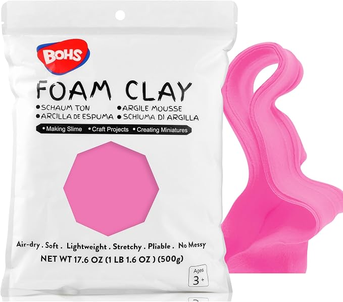 BOHS Pink Modeling Foam Clay - 1.1 Lbs, Squishy,Soft, Air Dry -for Flower Mirror,Cosplay,Fake Bake, Slime Supplies-500g