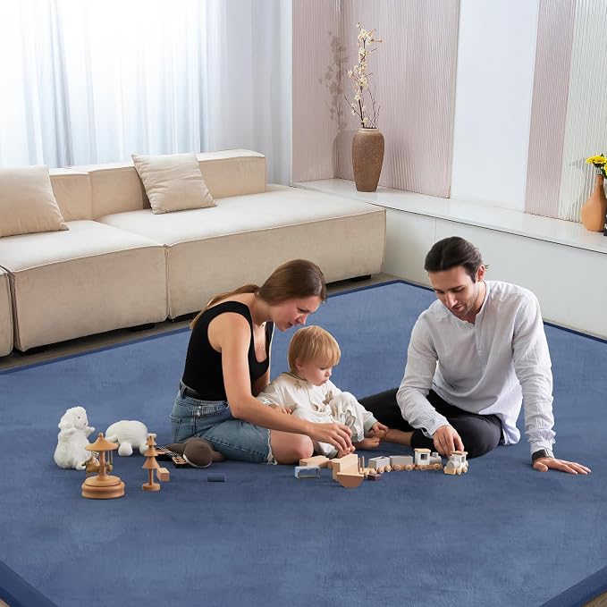 Baby Play Mat for Floor Nursery Rug Muscle Mat Area Rug Playroom Rug 59"x59" Playpen Mat Elastic Foam 1.3" Thick Crawling Mat for Babies,Toddlers, Infants, Kids,Sapphire Blue