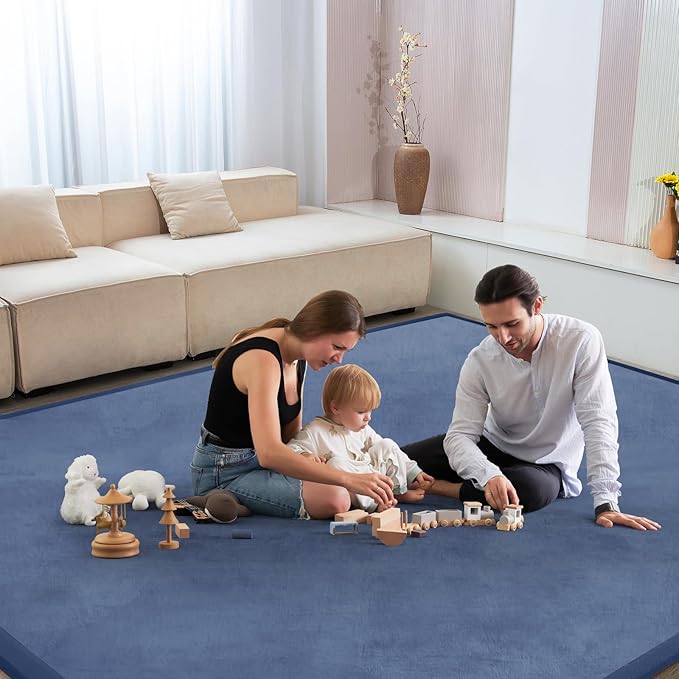 Baby Play Mat for Floor Nursery Rug Muscle Mat Area Rug Playroom Rug 79"x138" Playpen Mat Elastic Foam 1.3" Thick Crawling Mat for Babies,Toddlers, Infants, Kids,Sapphire Blue