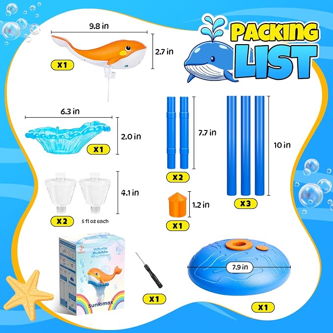 Standing Bubble Machine for Kids Outdoor, Whale Bubble Torch with Light Music Lamp, 47" Adjustable Height Automatic Bubble Blower Maker Tower Fountain for Party,Stand Up Outside Handheld Lanterns Toys