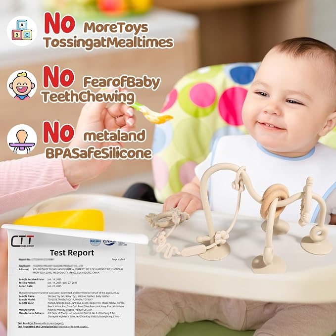 Baby High Chair Suction Cup Toys, Sensory Teething Relief | Tactile Silicone Teether Developmental Toy for Babies, Einstein Activity for Airplane Travel, Table, Highchair Tray
