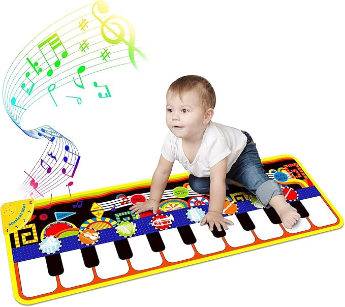 RenFox Baby Piano Mat with 25 Music Sounds, Kids Musical Playmat, Early Education Development Birthday Gift Music Toy for 1 2 3 Year Girls Boys, Piano Keyboard Touch Play Blanket for Easter Gifts