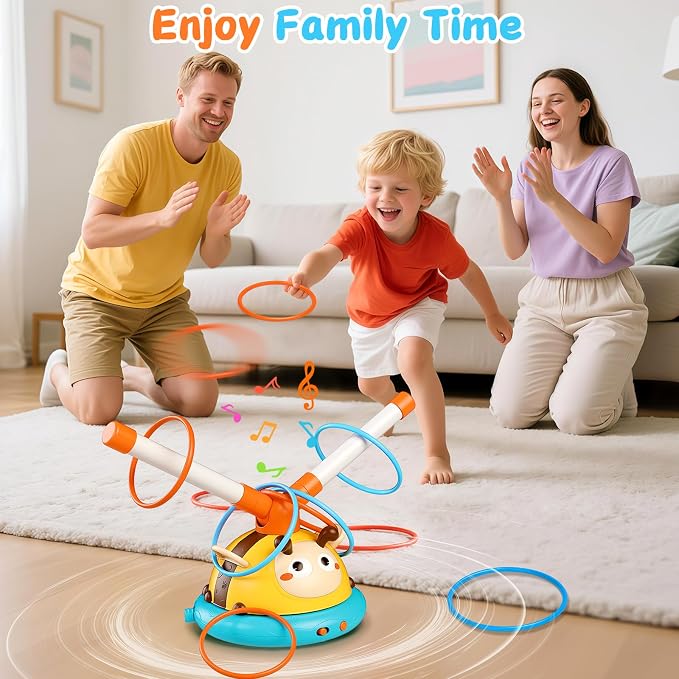 Outdoor Toys for Kids 4-8, 4-in-1 Musical Jump Toy, Toss Ring & Baseball Game, Indside Outside Active Play Sports Toy for Toddlers Ages 3-5, for Boys Girls 3 4 5 6 7 8