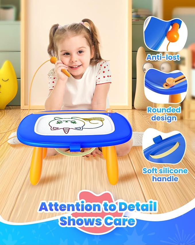 Seimome Toddlers Toys Ages 1-3, Magnetic Drawing Board, Doodle Board Pad Learning and Educational Toys for 18 Months Baby, 1-3 Yr Kids Birthday Gifts- Dark Blue